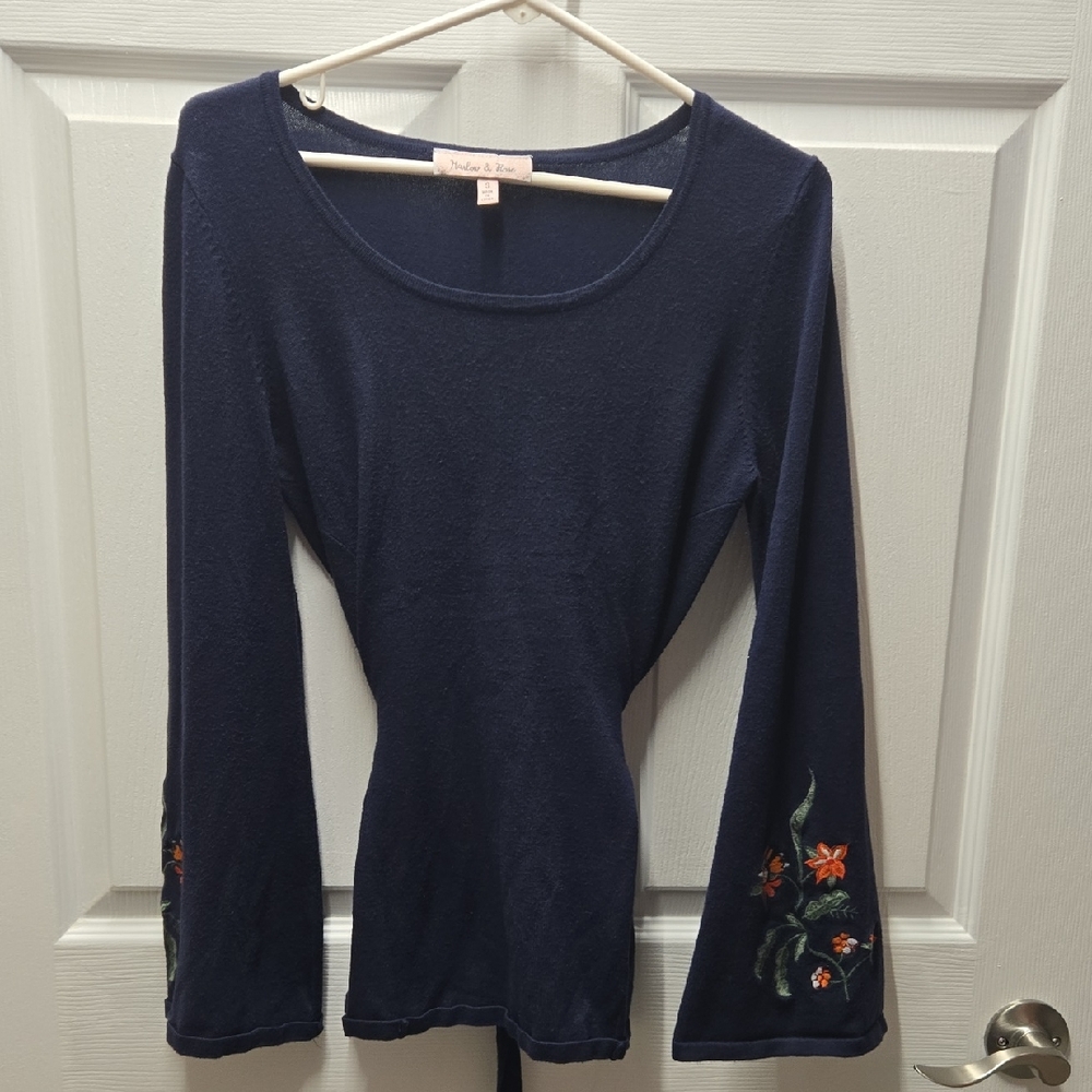 Navy Blue Embroidered Women's Top